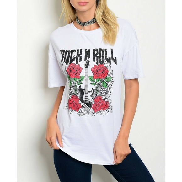 White "Rock N Roll" Print Top {Gal Boss} - Picture 2 of 3